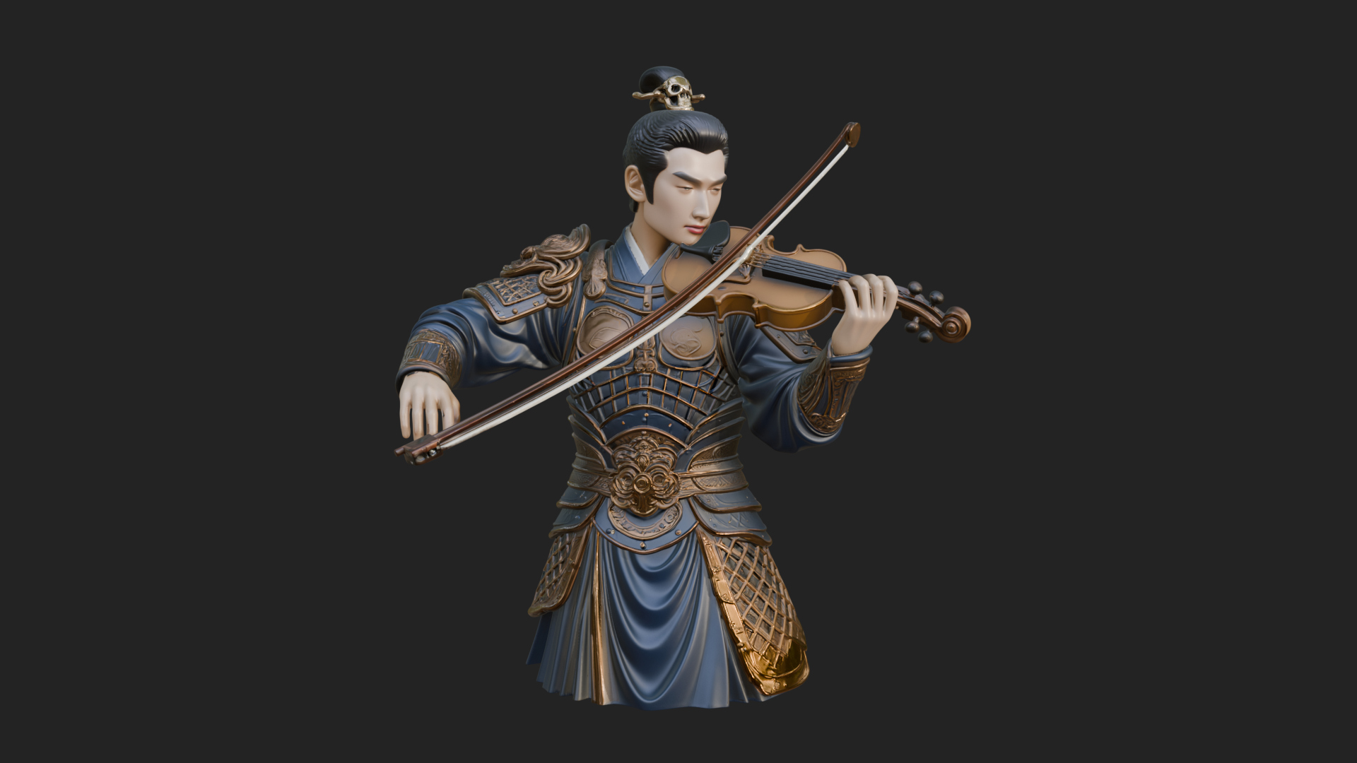 Armored Violin Player Bust Design 1 3D Print Model 3D Model