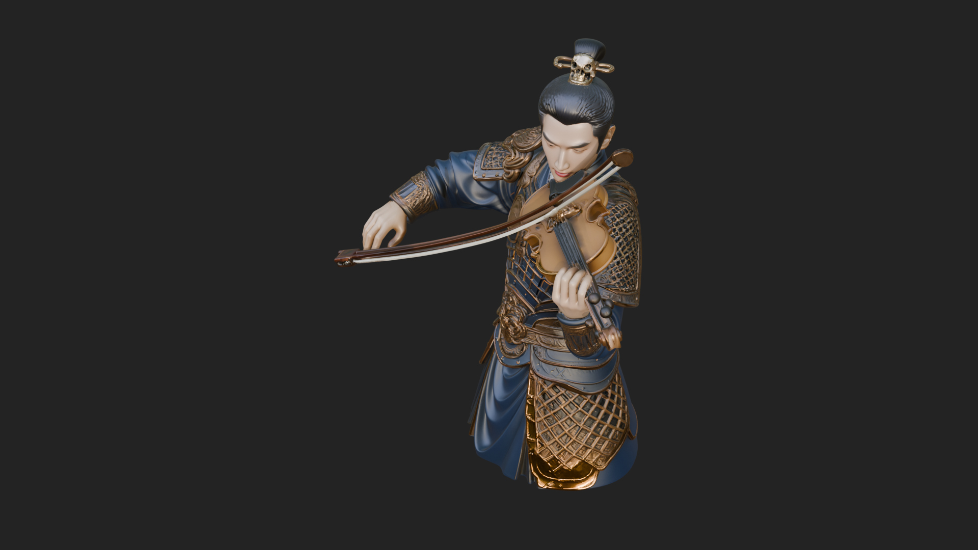 Armored Violin Player Bust Design 1 3D Print Model 3D Model