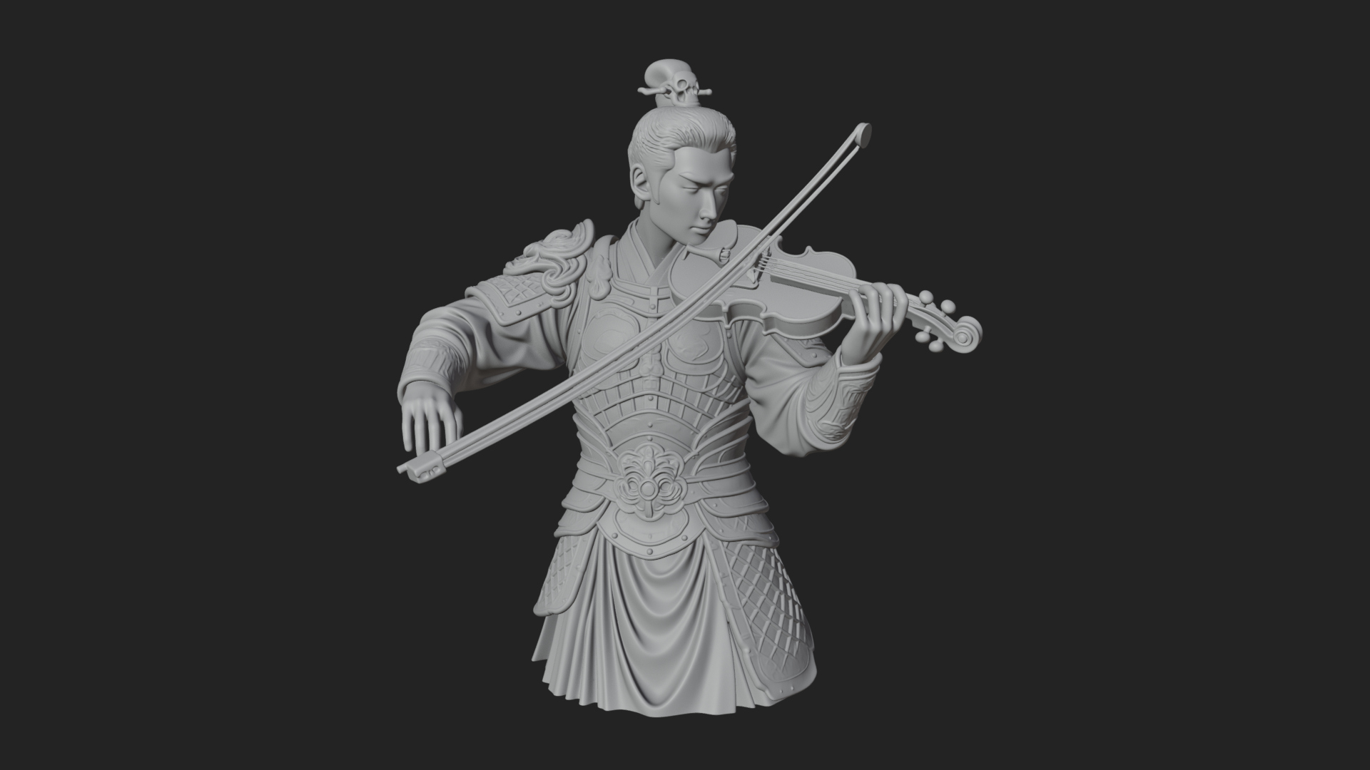 Armored Violin Player Bust Design 1 3D Print Model 3D Model