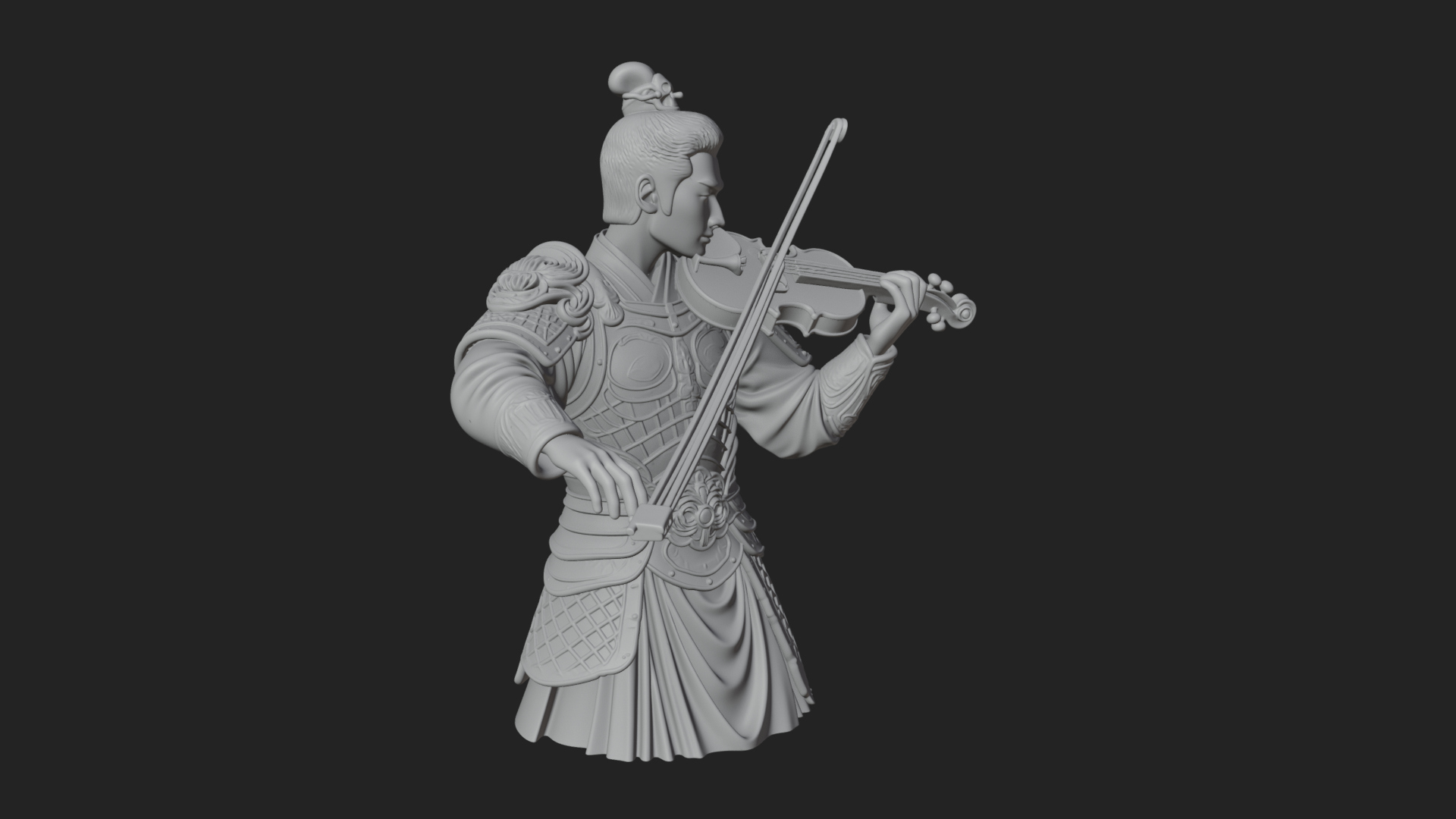 Armored Violin Player Bust Design 1 3D Print Model 3D Model