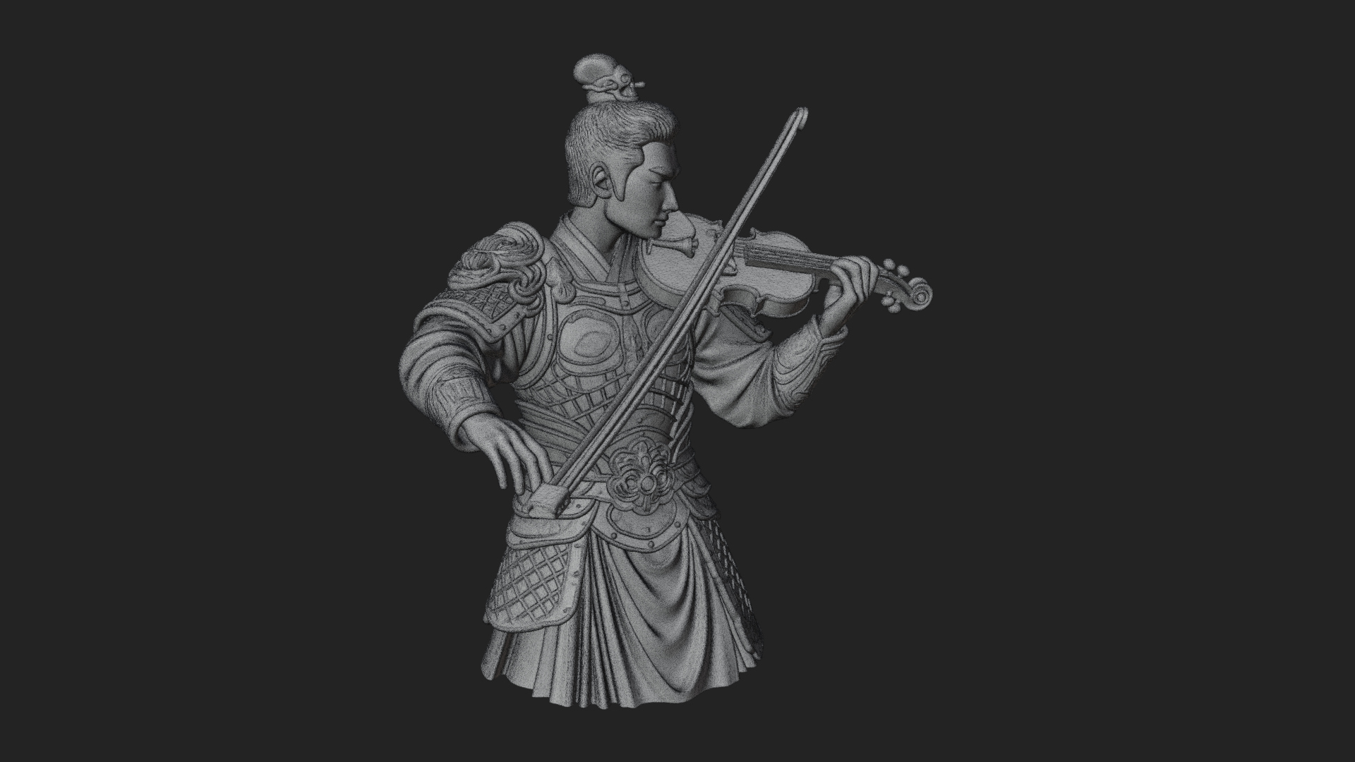 Armored Violin Player Bust Design 1 3D Print Model 3D Model