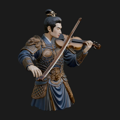 Armored Violin Player Bust Design 1 3D Print Model