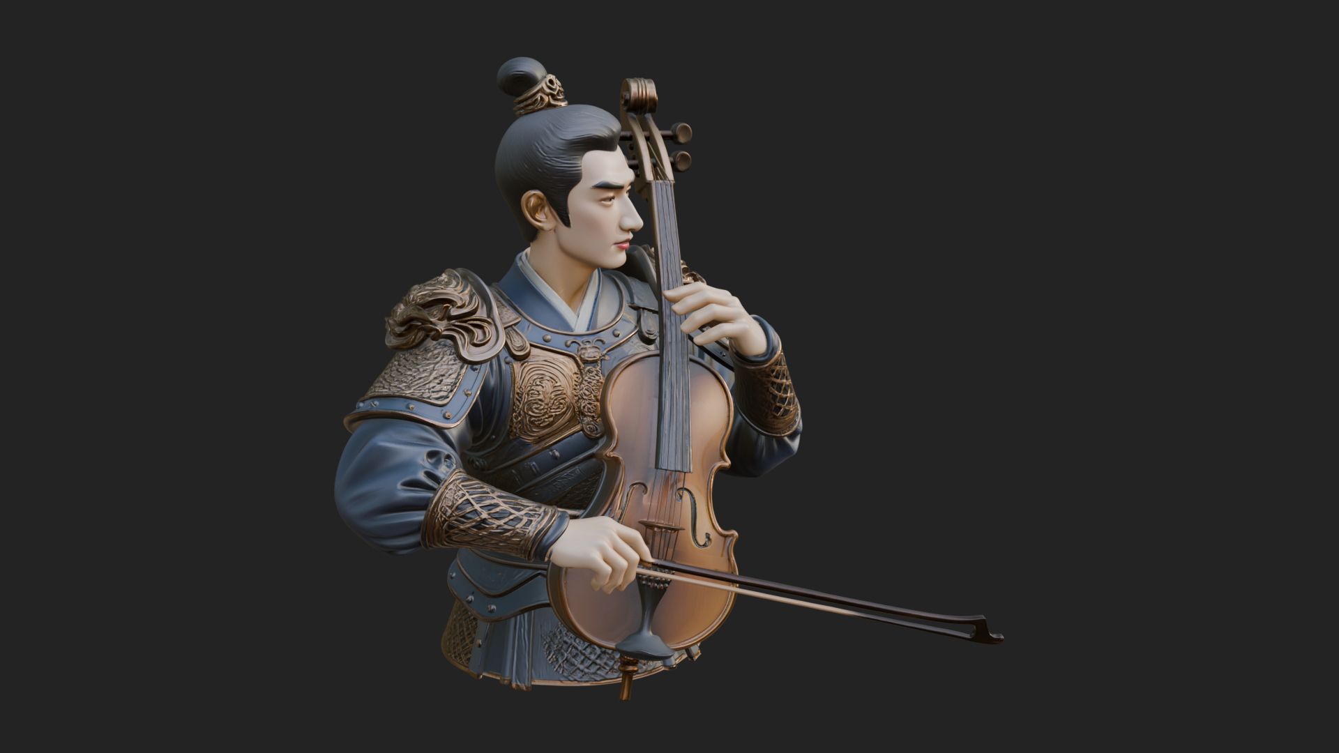 Armored Violin Player Bust Design 2 3D Print Model 3D Model
