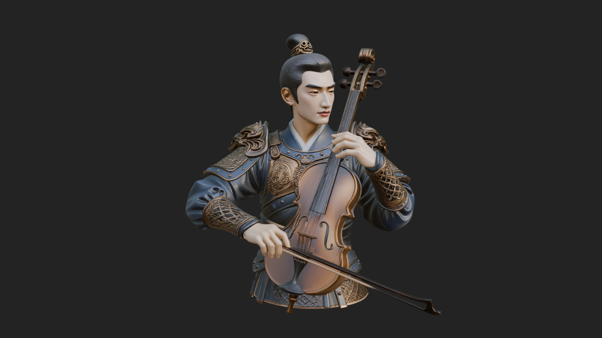 Armored Violin Player Bust Design 2 3D Print Model 3D Model