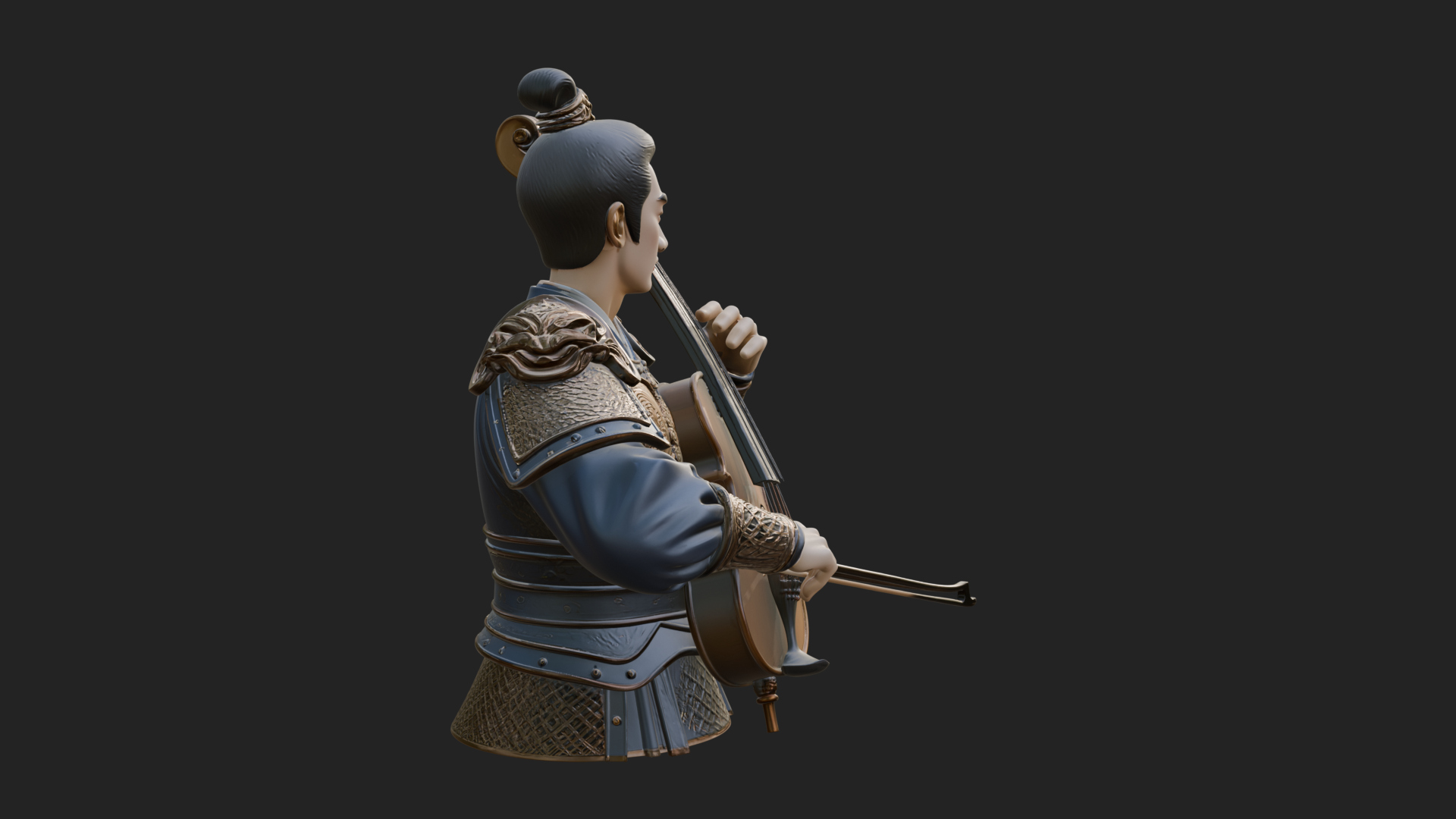 Armored Violin Player Bust Design 2 3D Print Model 3D Model
