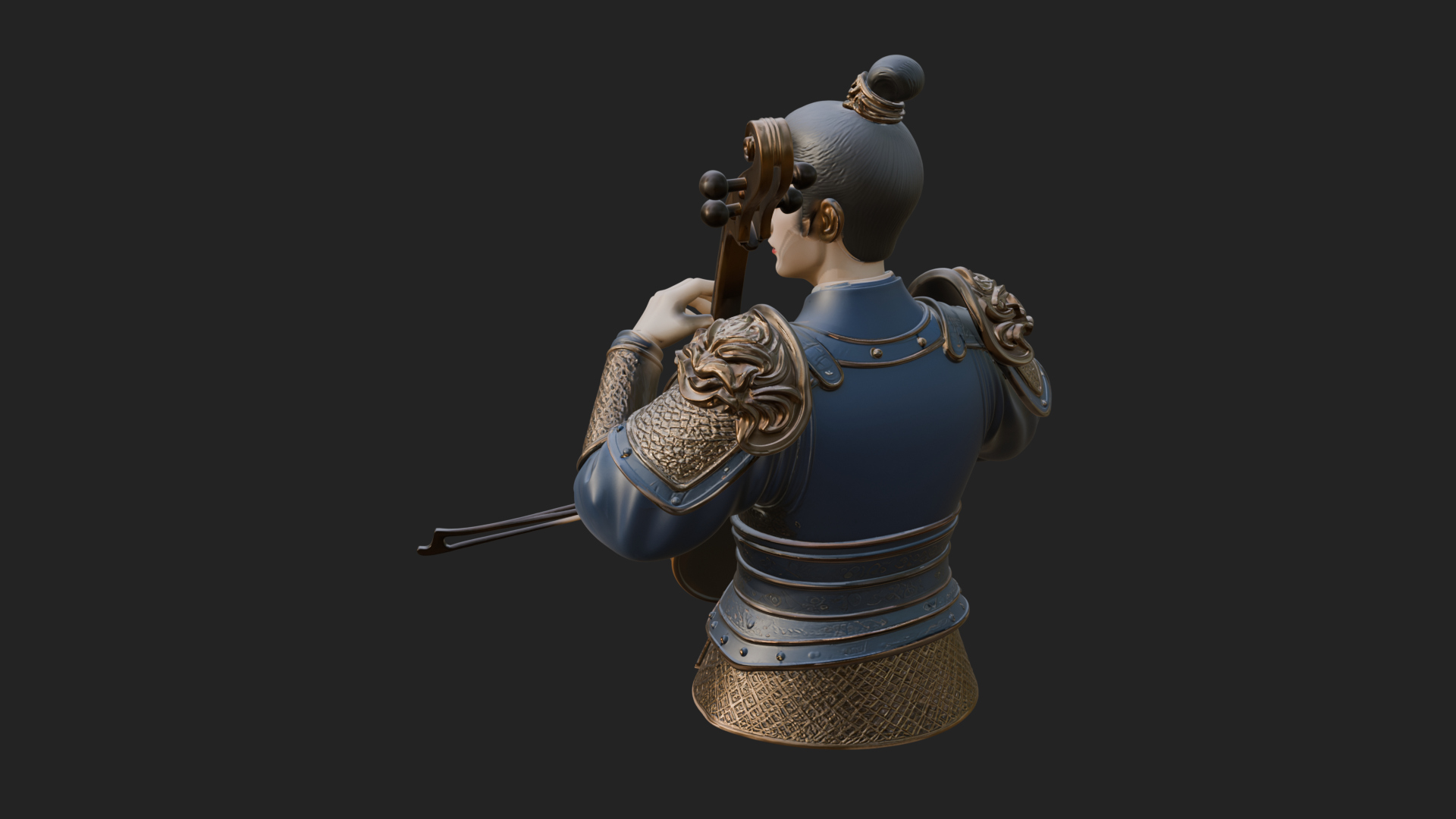 Armored Violin Player Bust Design 2 3D Print Model 3D Model