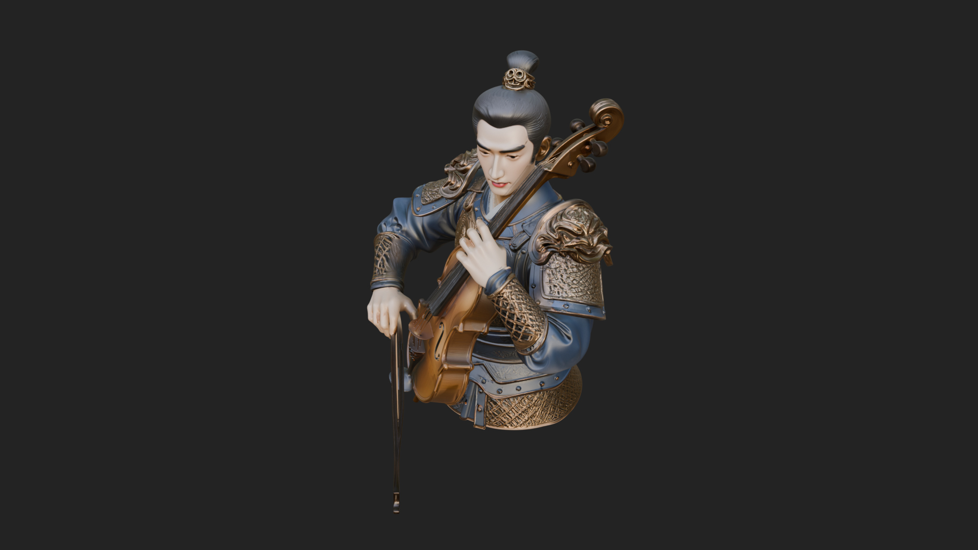 Armored Violin Player Bust Design 2 3D Print Model 3D Model