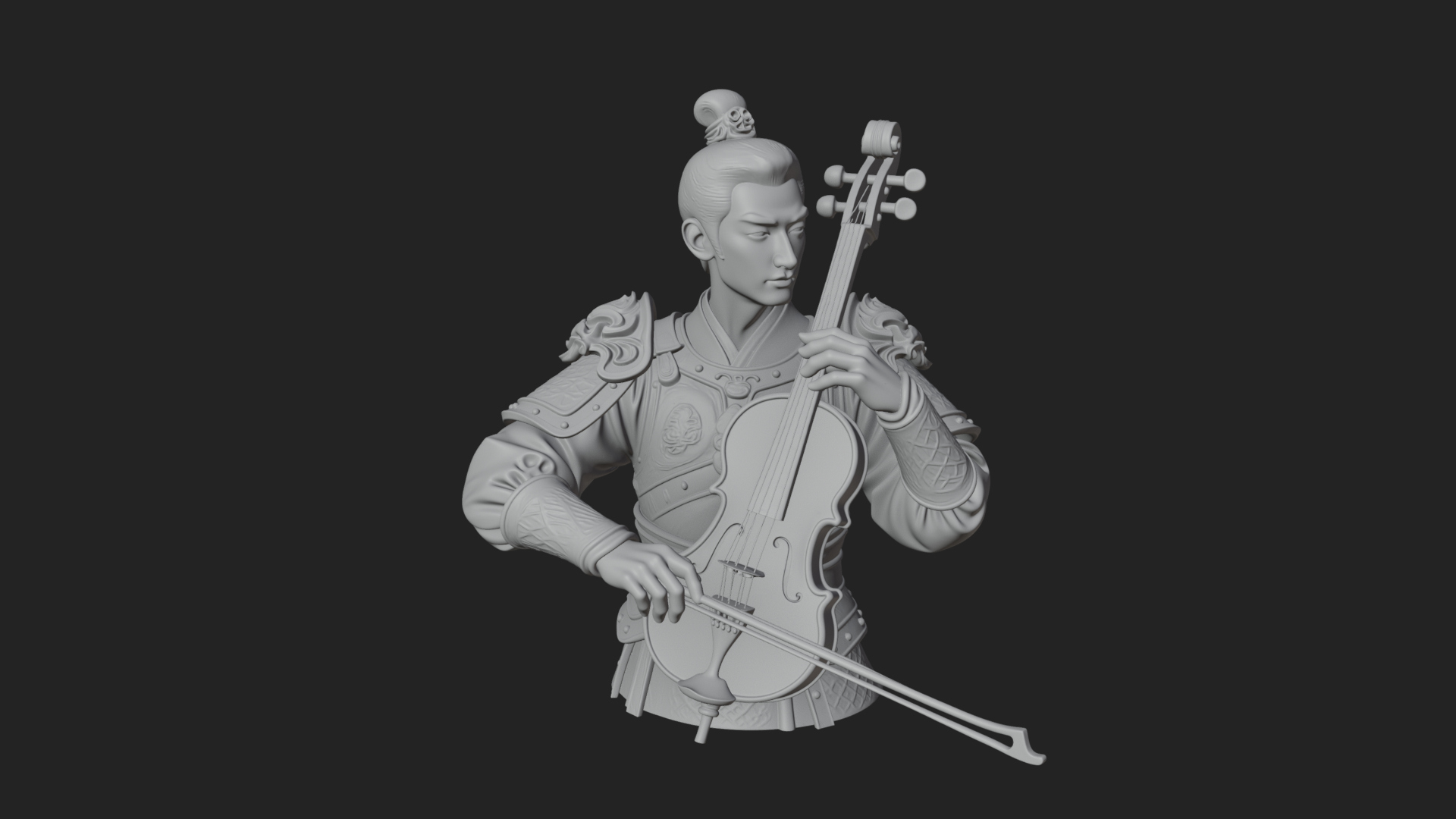 Armored Violin Player Bust Design 2 3D Print Model 3D Model
