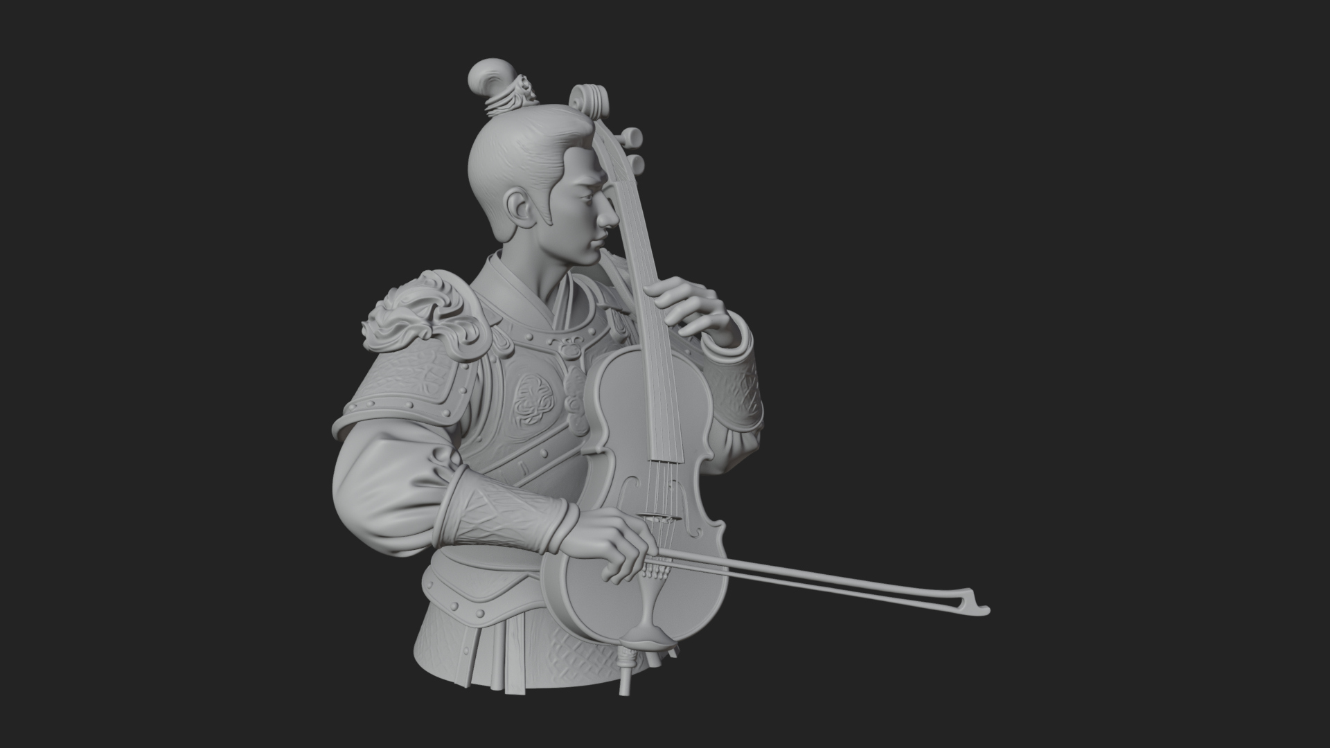 Armored Violin Player Bust Design 2 3D Print Model 3D Model