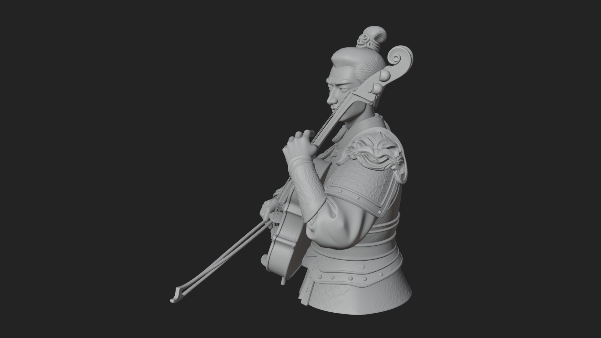 Armored Violin Player Bust Design 2 3D Print Model 3D Model