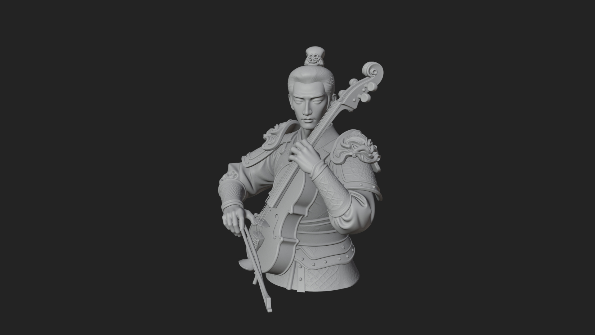 Armored Violin Player Bust Design 2 3D Print Model 3D Model