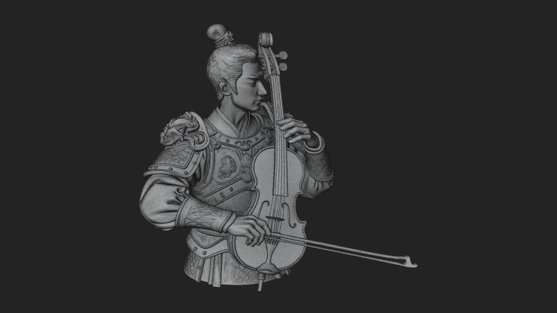 Armored Violin Player Bust Design 2 3D Print Model 3D Model