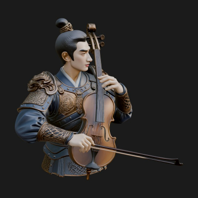 Armored Violin Player Bust Design 2 3D Print Model
