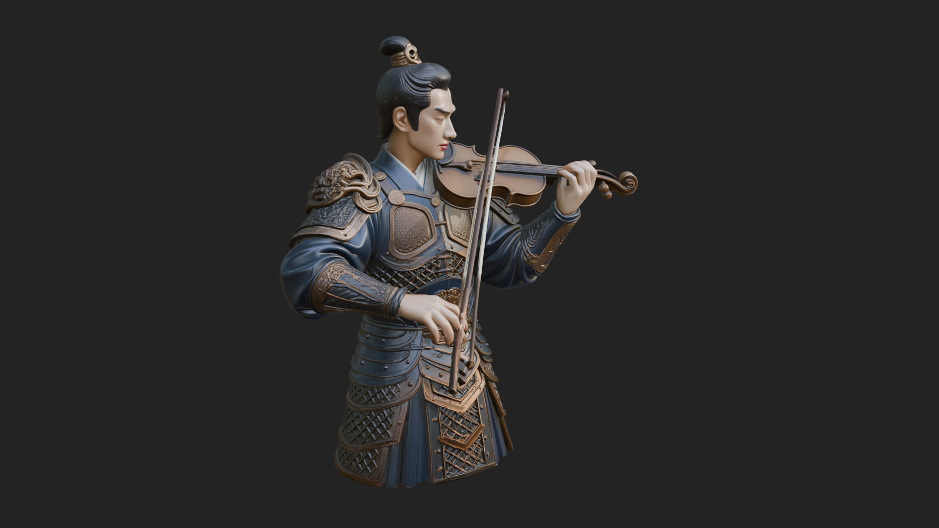 Armored Violin Player Bust Design 3 3D Print Model 3D Model