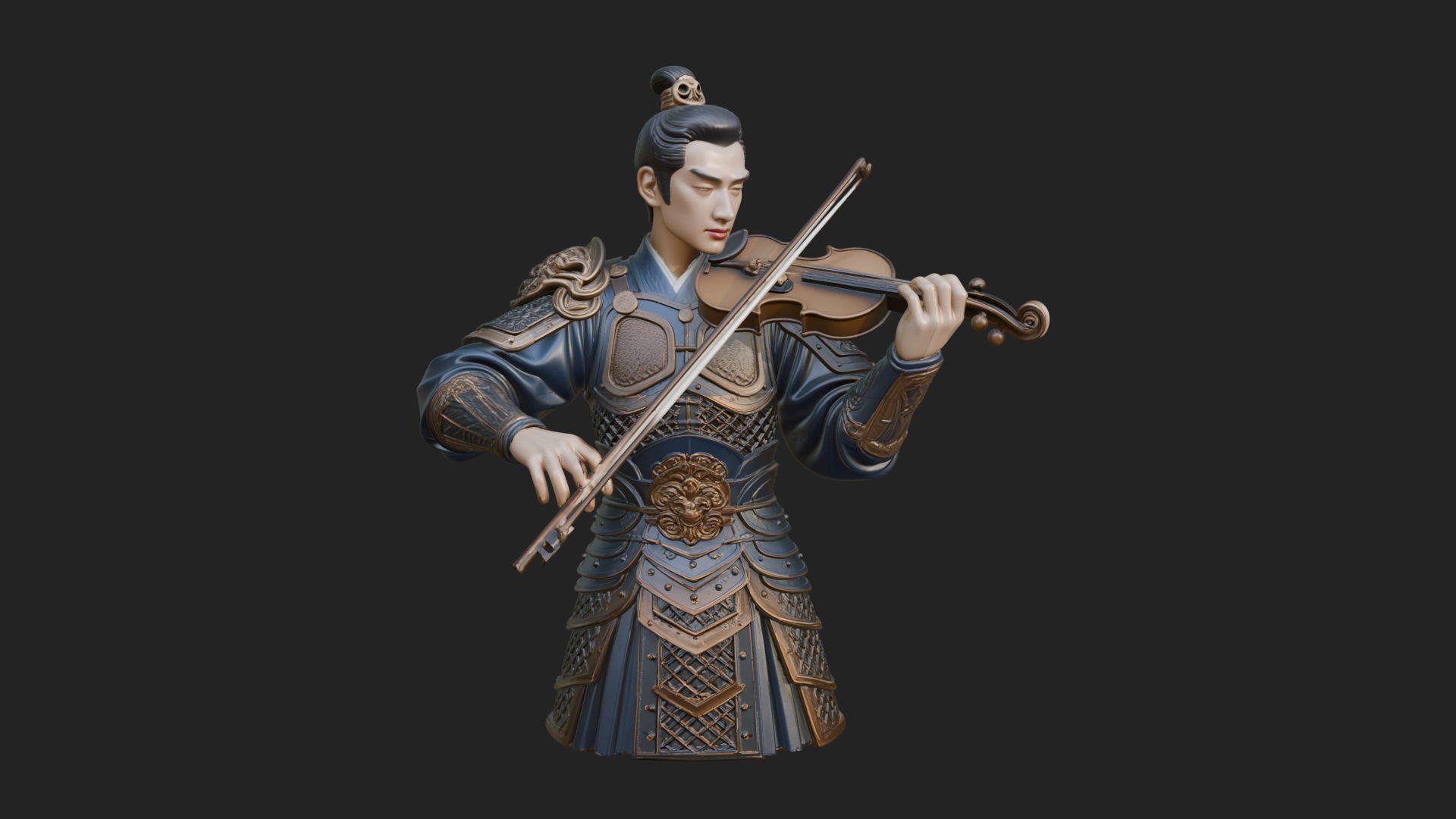 Armored Violin Player Bust Design 3 3D Print Model 3D Model