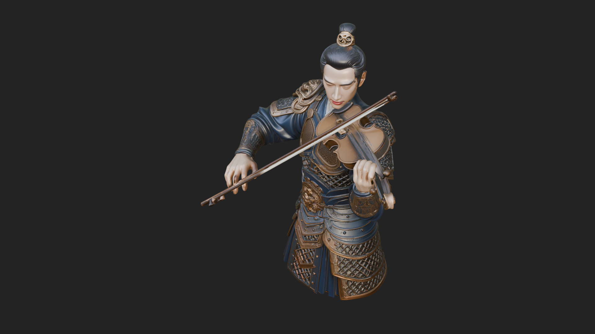 Armored Violin Player Bust Design 3 3D Print Model 3D Model