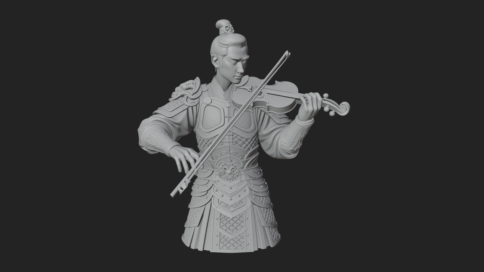 Armored Violin Player Bust Design 3 3D Print Model 3D Model