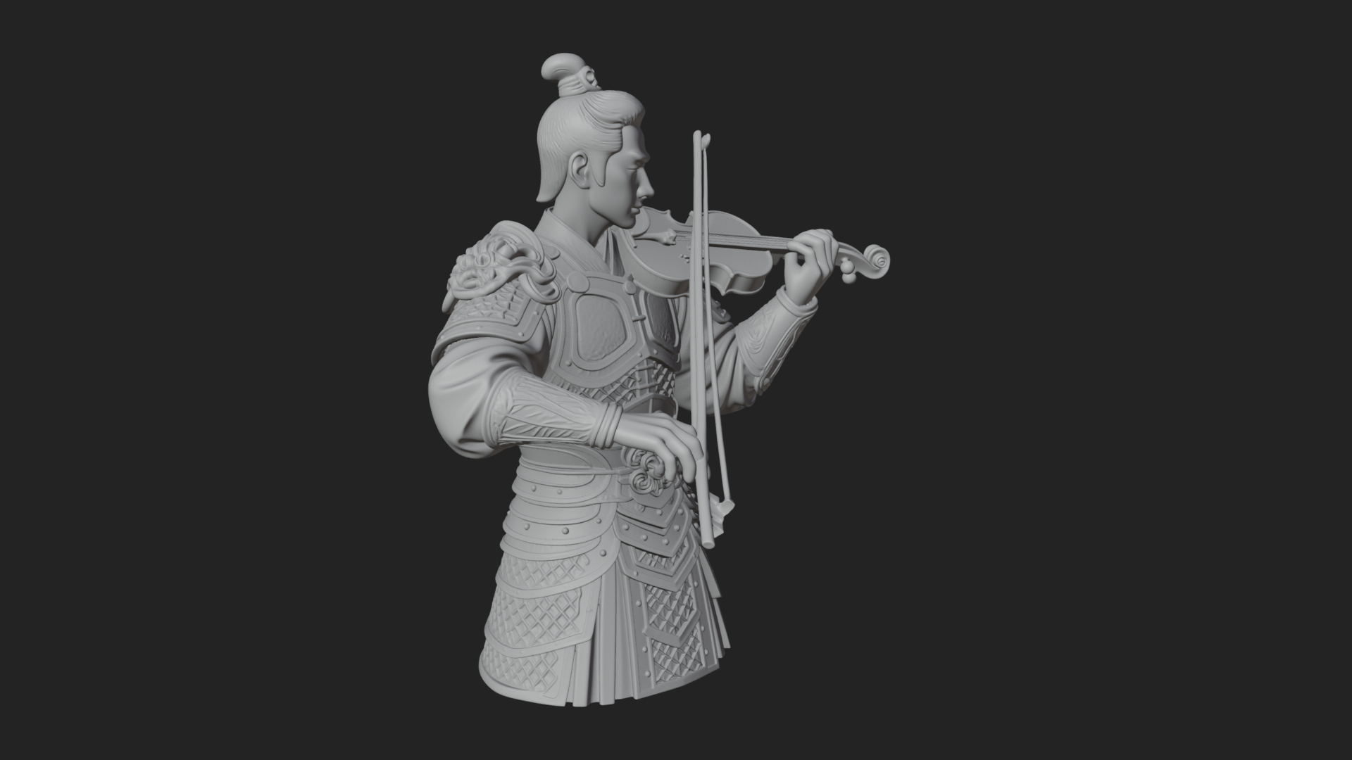 Armored Violin Player Bust Design 3 3D Print Model 3D Model