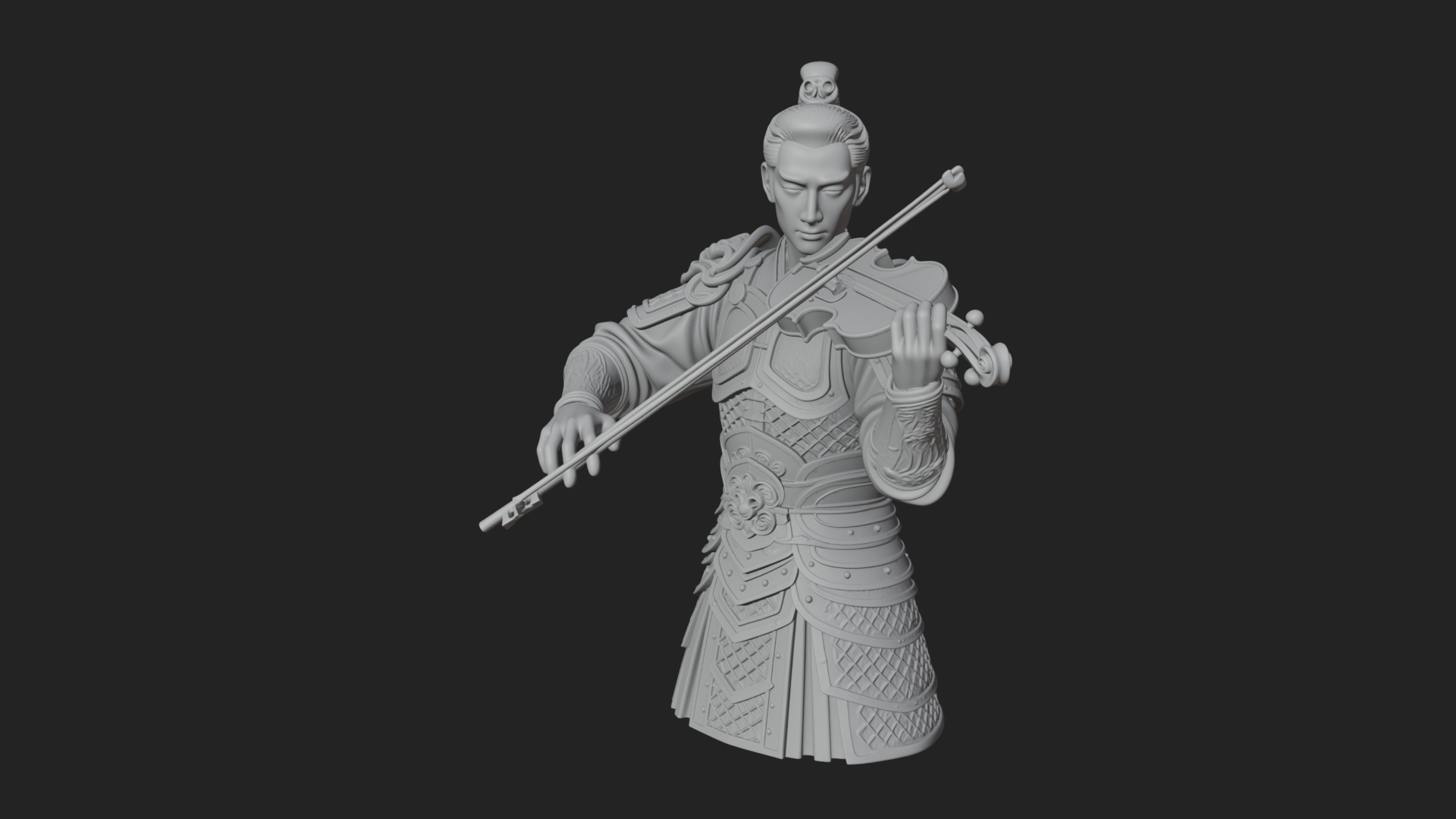 Armored Violin Player Bust Design 3 3D Print Model 3D Model