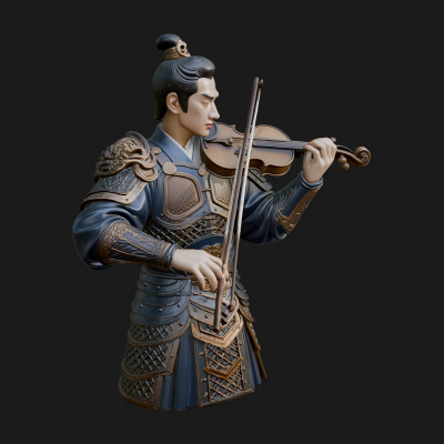 Armored Violin Player Bust Design 3 3D Print Model