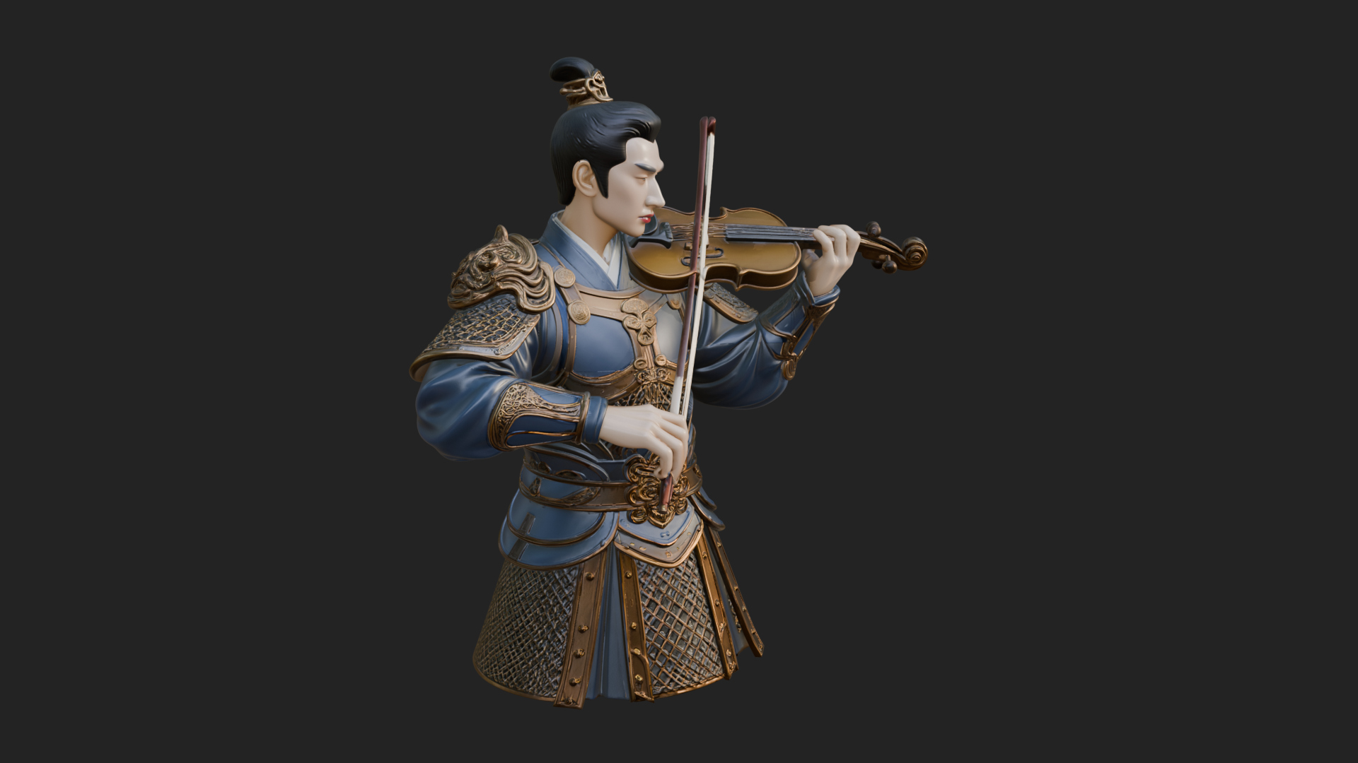 Armored Violin Player Bust Design 4 3D Print Model 3D Model