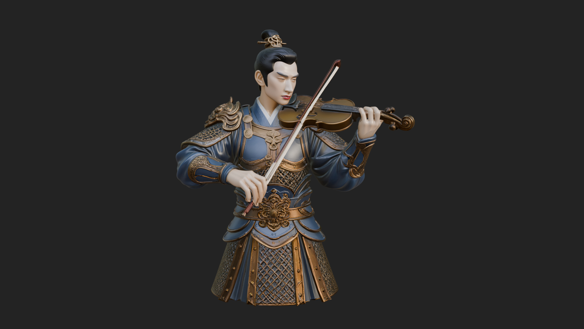 Armored Violin Player Bust Design 4 3D Print Model 3D Model