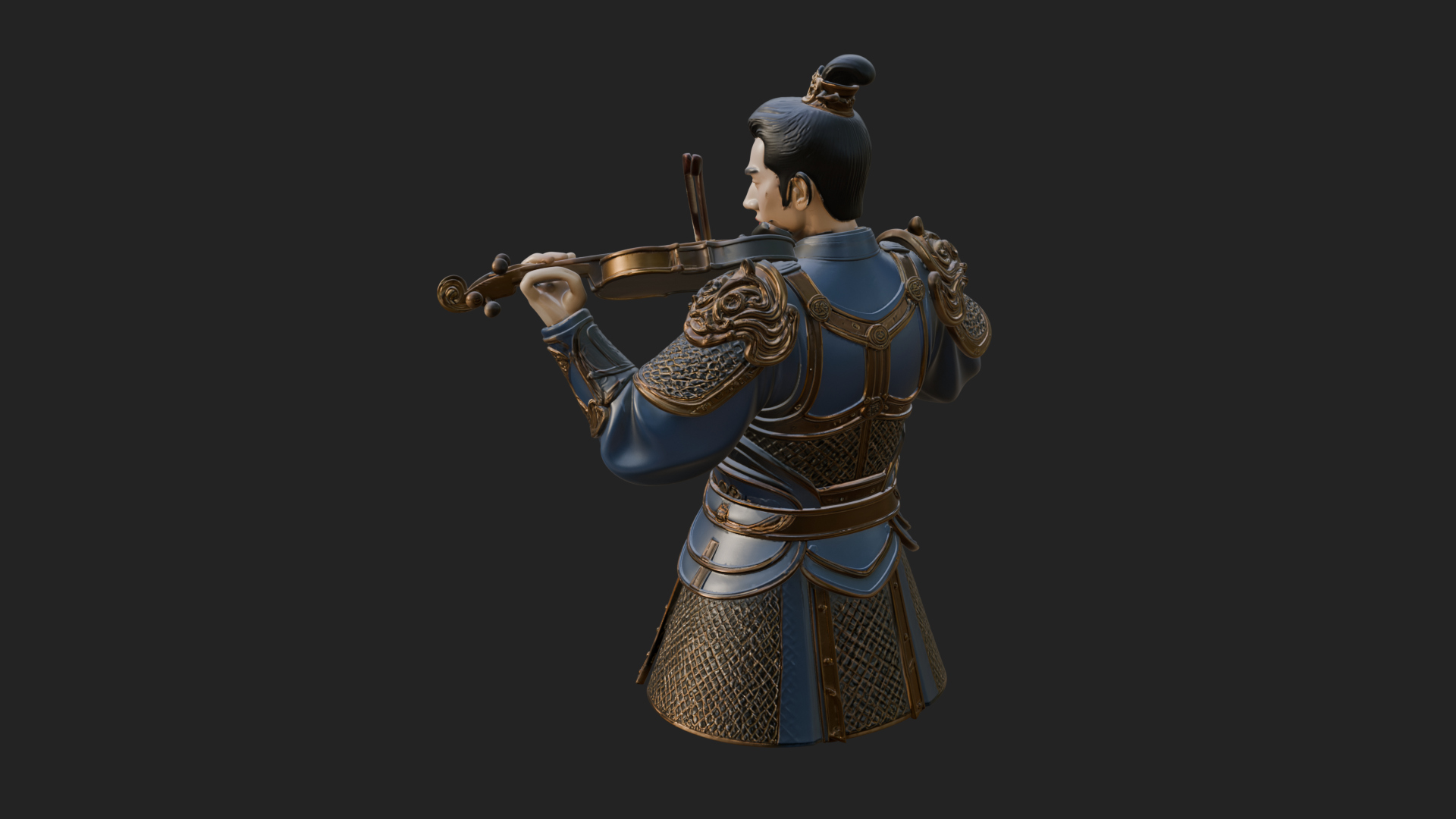 Armored Violin Player Bust Design 4 3D Print Model 3D Model