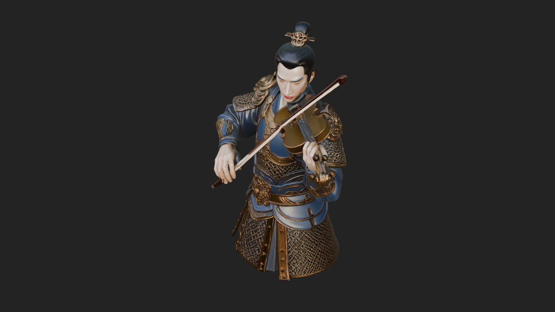 Armored Violin Player Bust Design 4 3D Print Model 3D Model