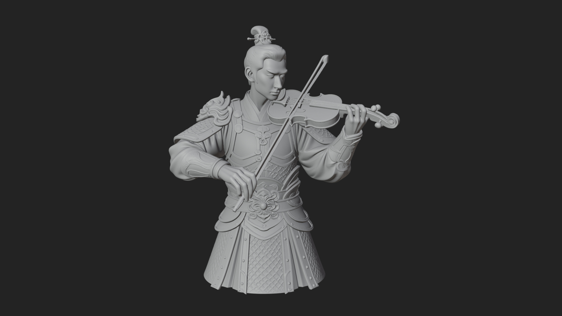 Armored Violin Player Bust Design 4 3D Print Model 3D Model