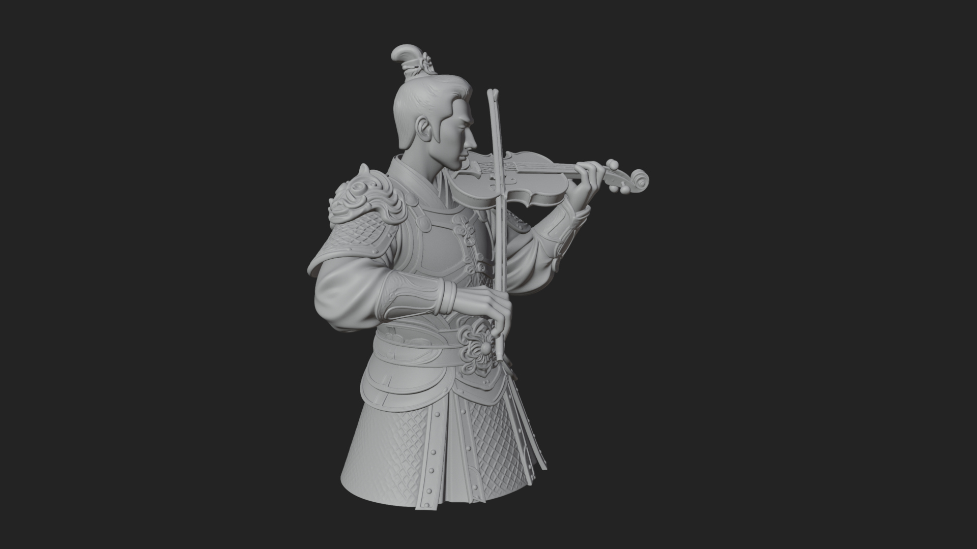 Armored Violin Player Bust Design 4 3D Print Model 3D Model