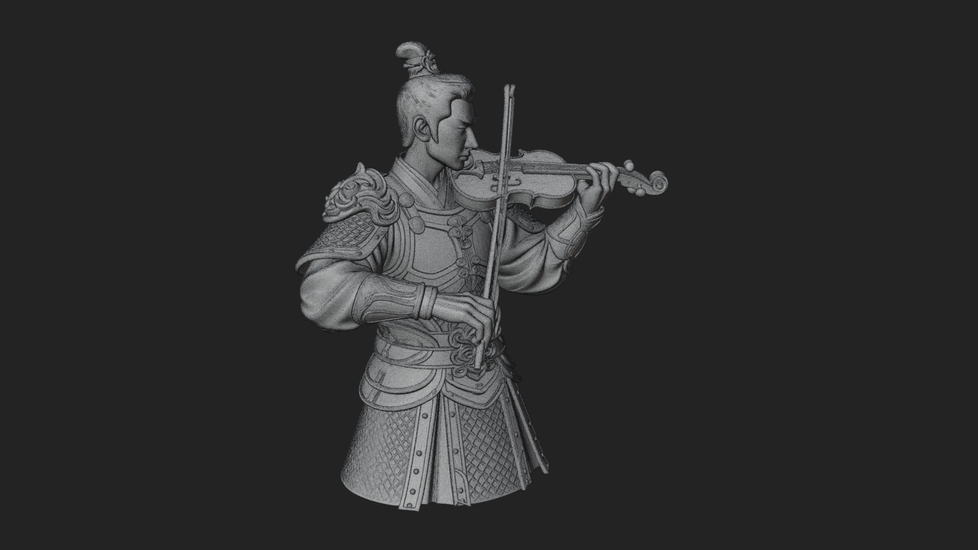 Armored Violin Player Bust Design 4 3D Print Model 3D Model