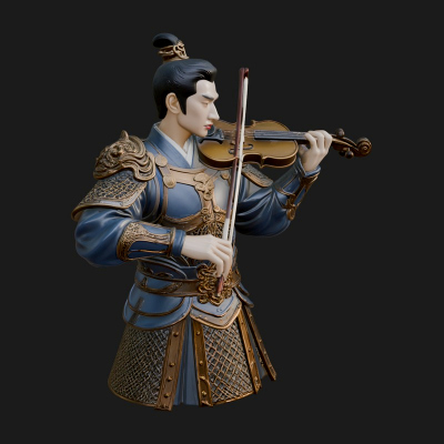 Armored Violin Player Bust Design 4 3D Print Model