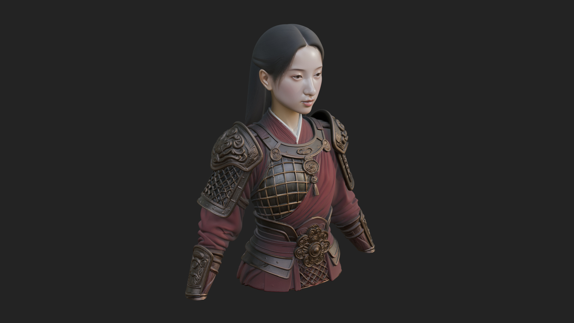 Armored Woman Warrior Bust Design 1 3D Print Model 3D Model