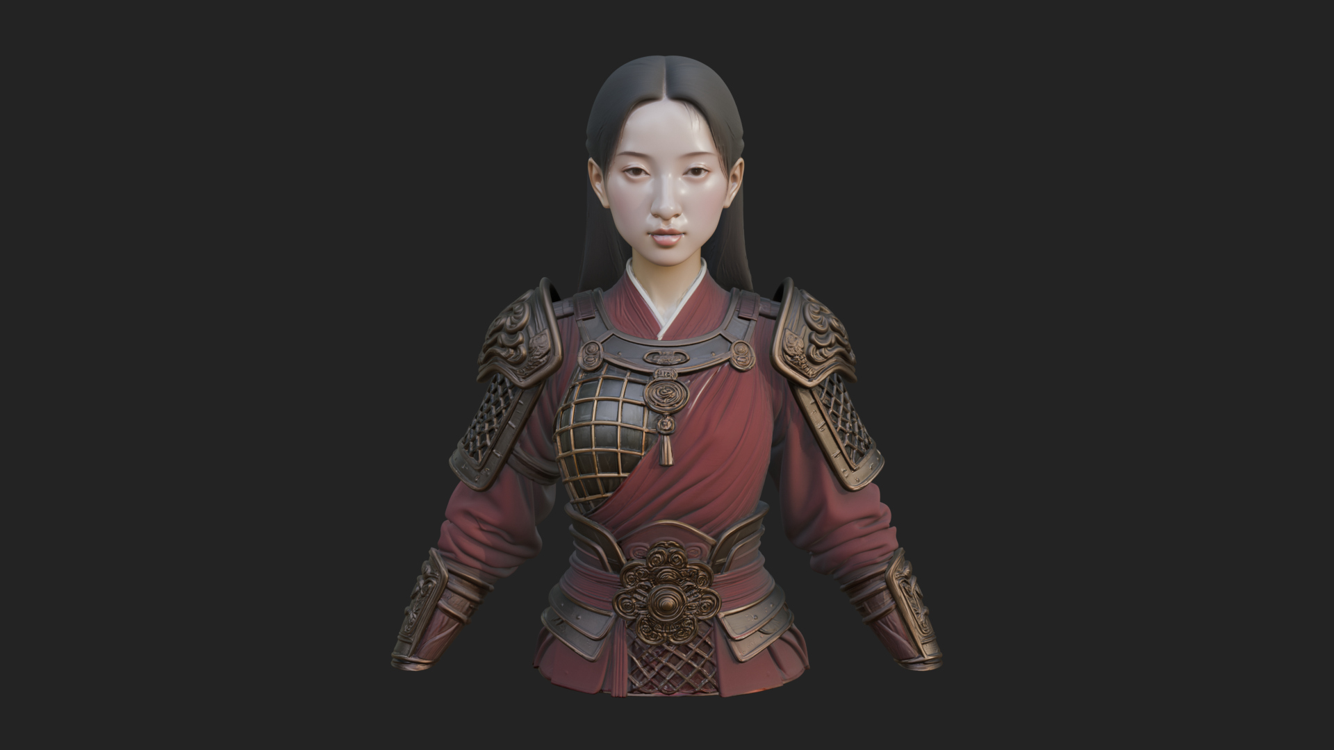 Armored Woman Warrior Bust Design 1 3D Print Model 3D Model