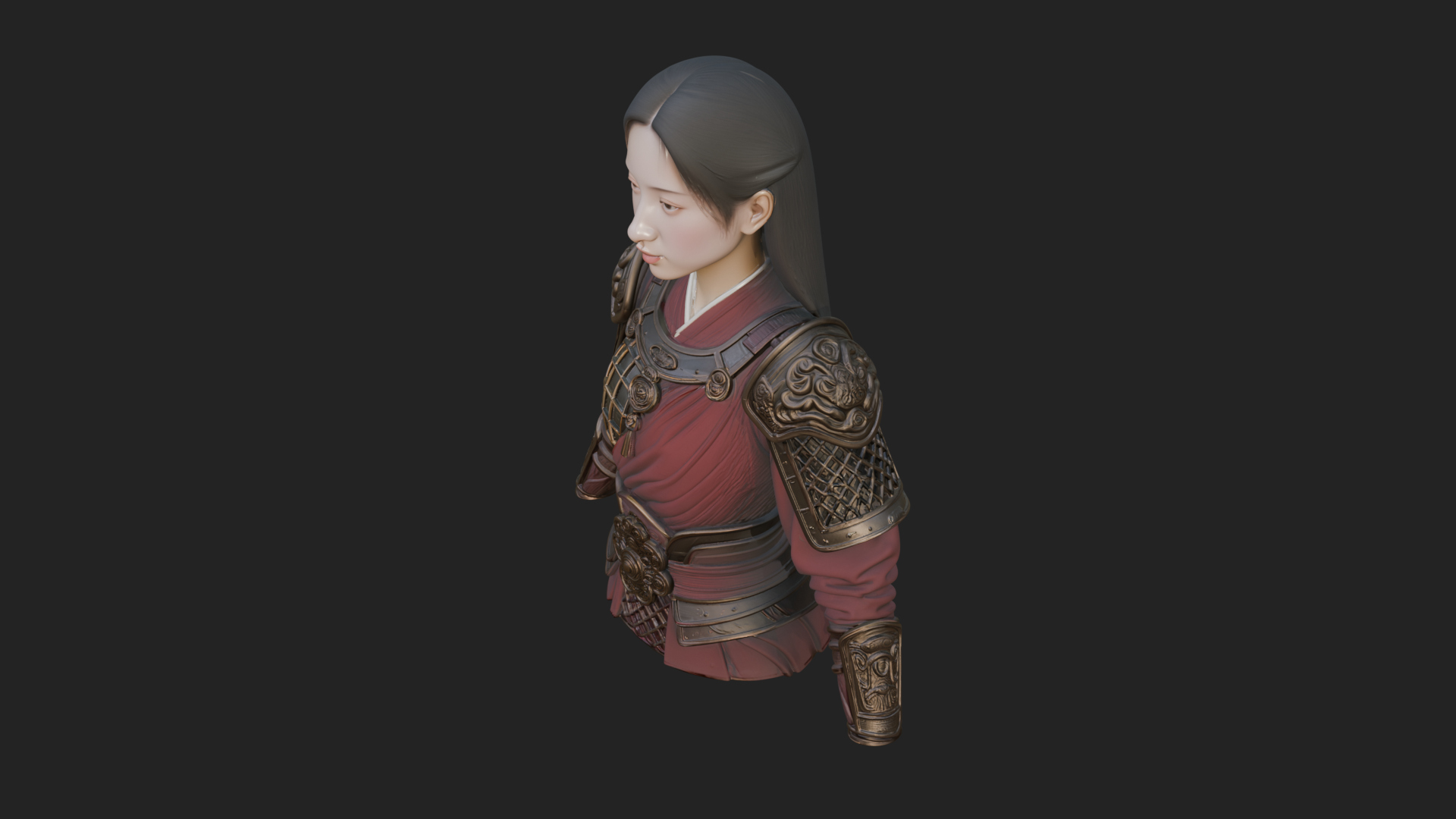 Armored Woman Warrior Bust Design 1 3D Print Model 3D Model