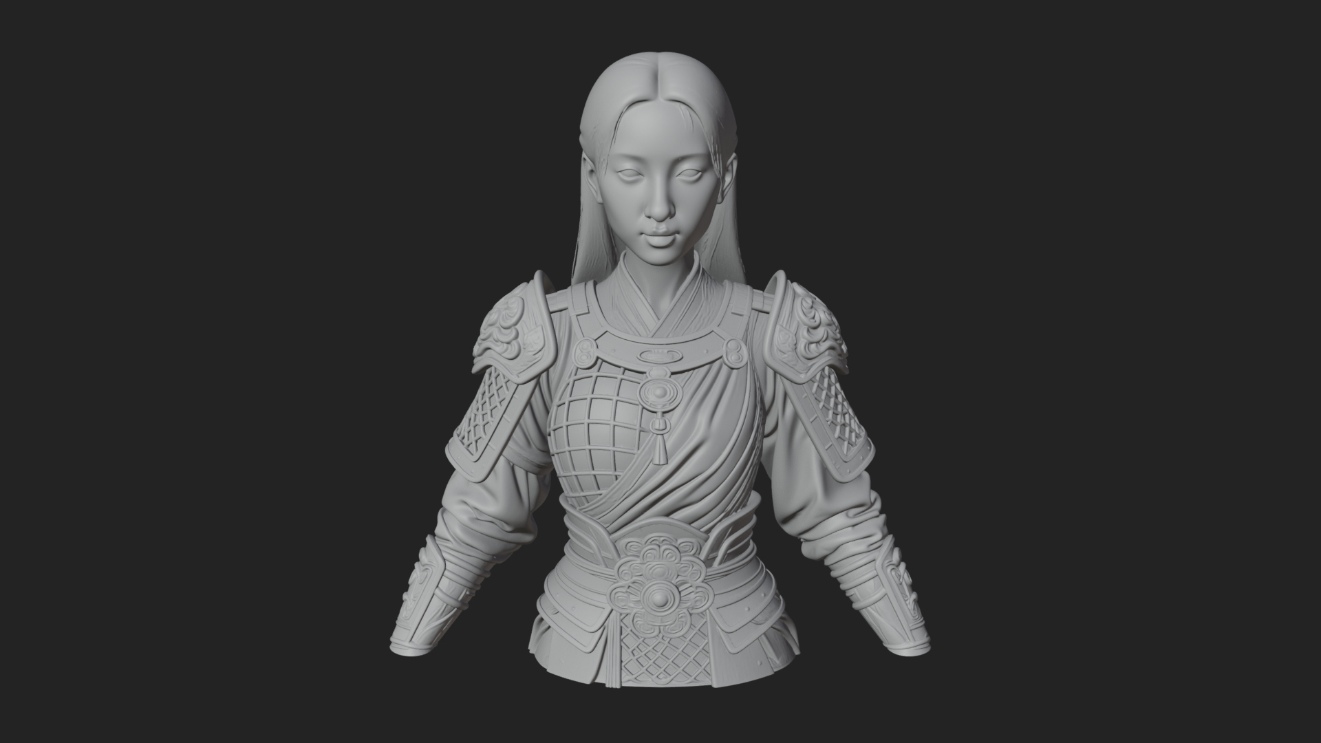 Armored Woman Warrior Bust Design 1 3D Print Model 3D Model