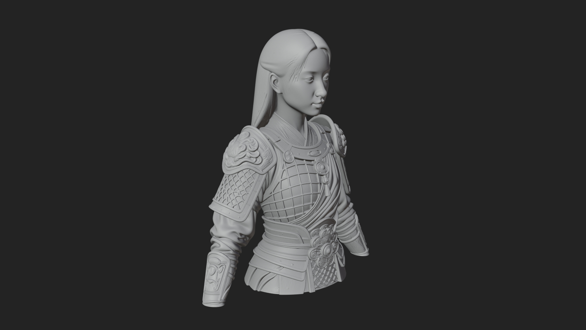 Armored Woman Warrior Bust Design 1 3D Print Model 3D Model