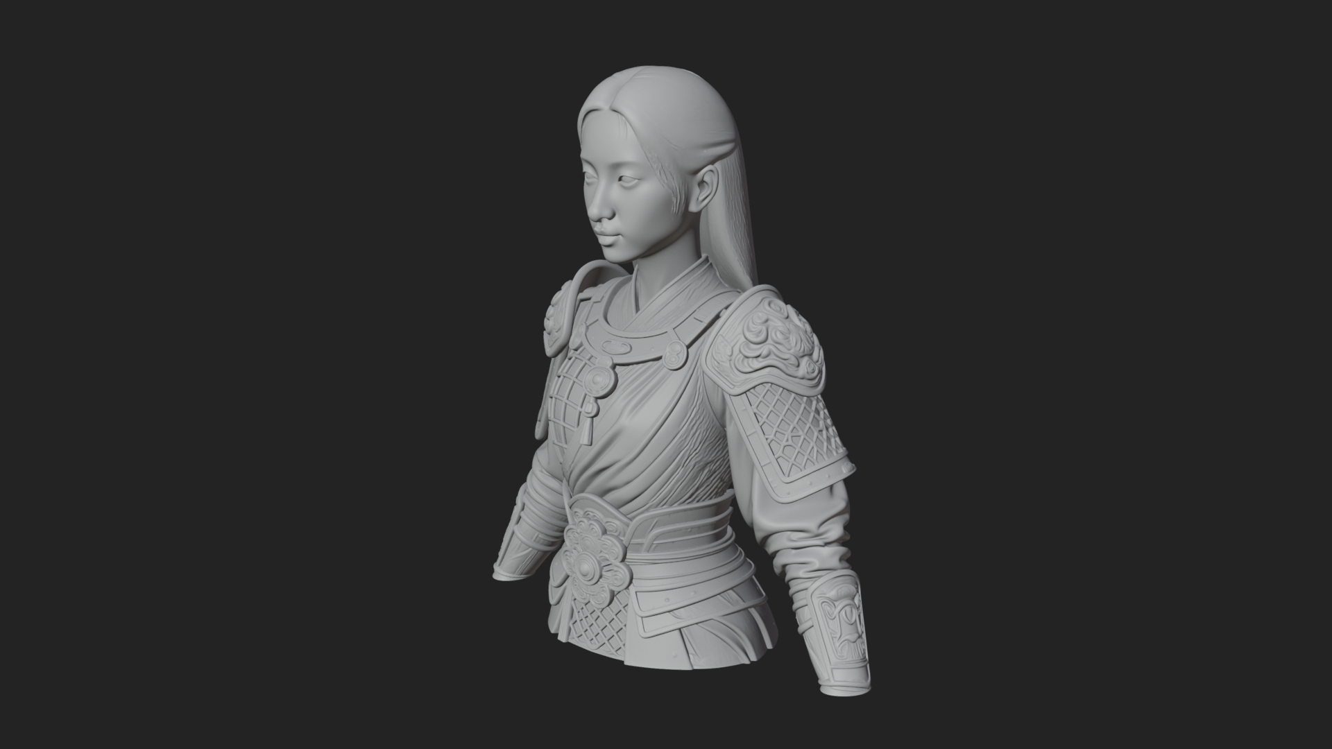 Armored Woman Warrior Bust Design 1 3D Print Model 3D Model