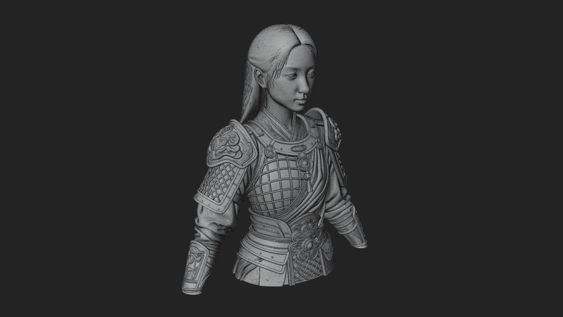 Armored Woman Warrior Bust Design 1 3D Print Model 3D Model