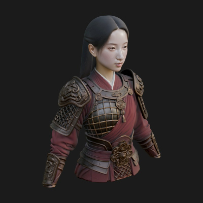 Armored Woman Warrior Bust Design 1 3D Print Model