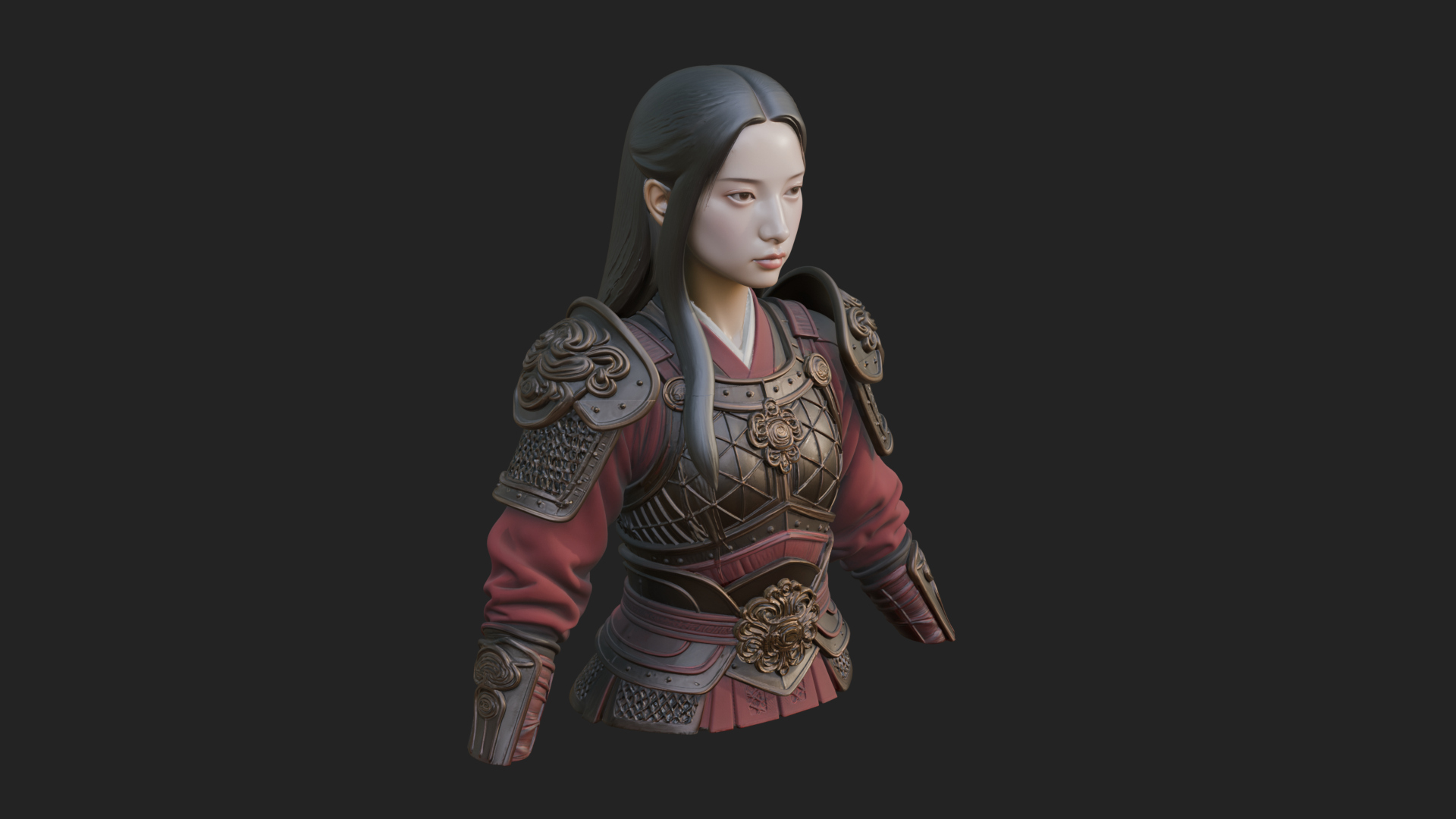 Armored Woman Warrior Bust Design 2 3D Print Model 3D Model