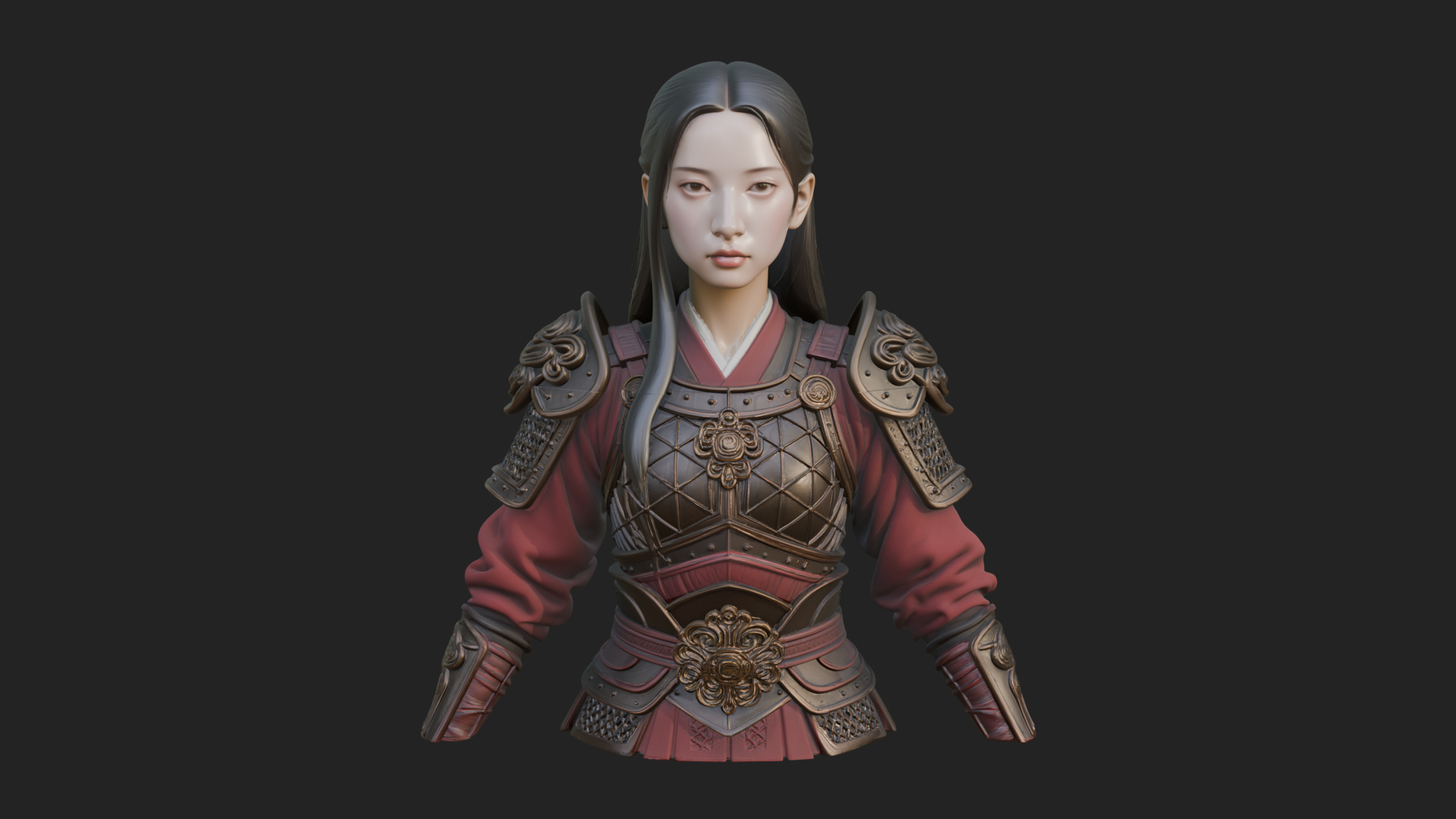 Armored Woman Warrior Bust Design 2 3D Print Model 3D Model
