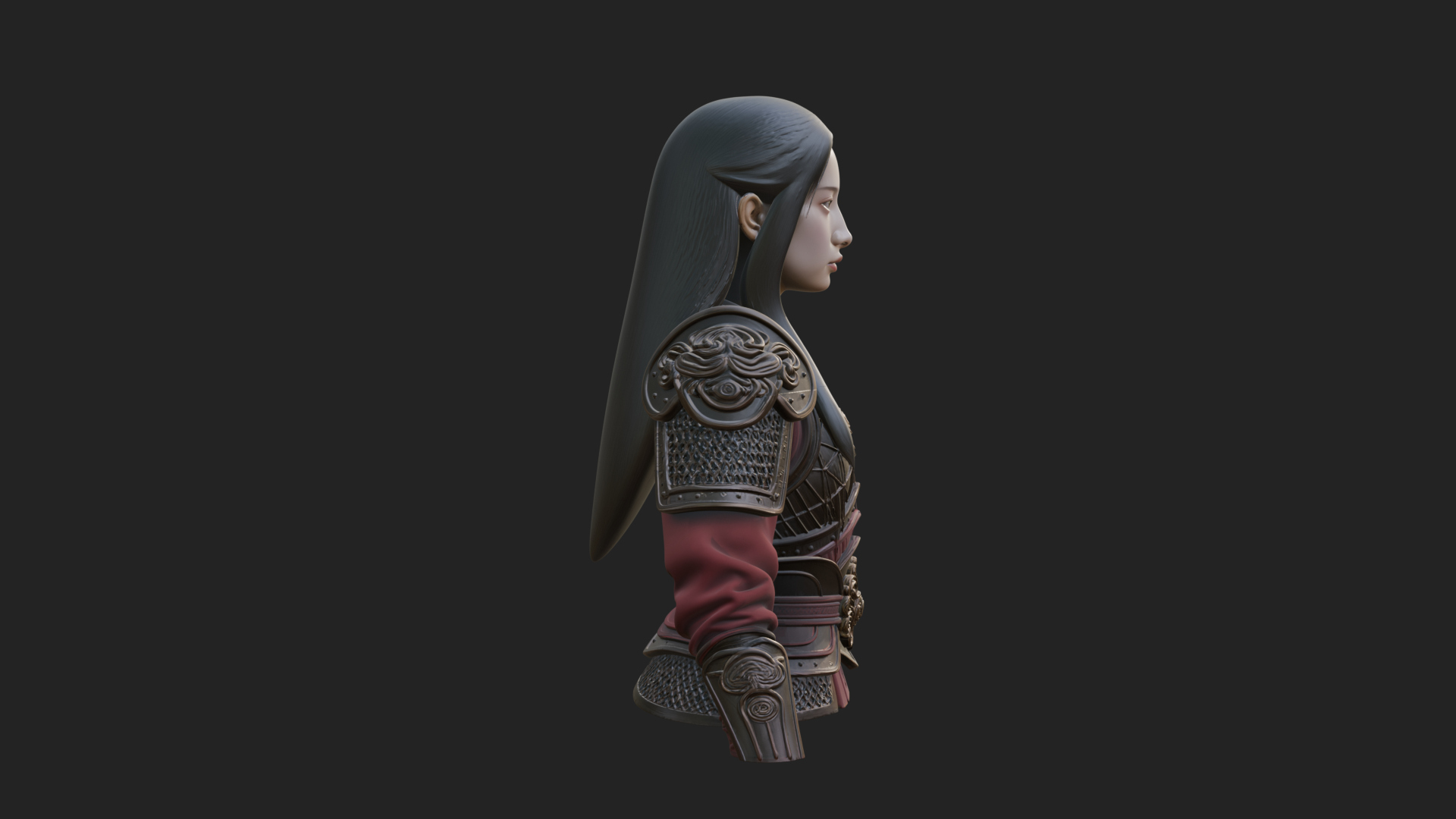 Armored Woman Warrior Bust Design 2 3D Print Model 3D Model