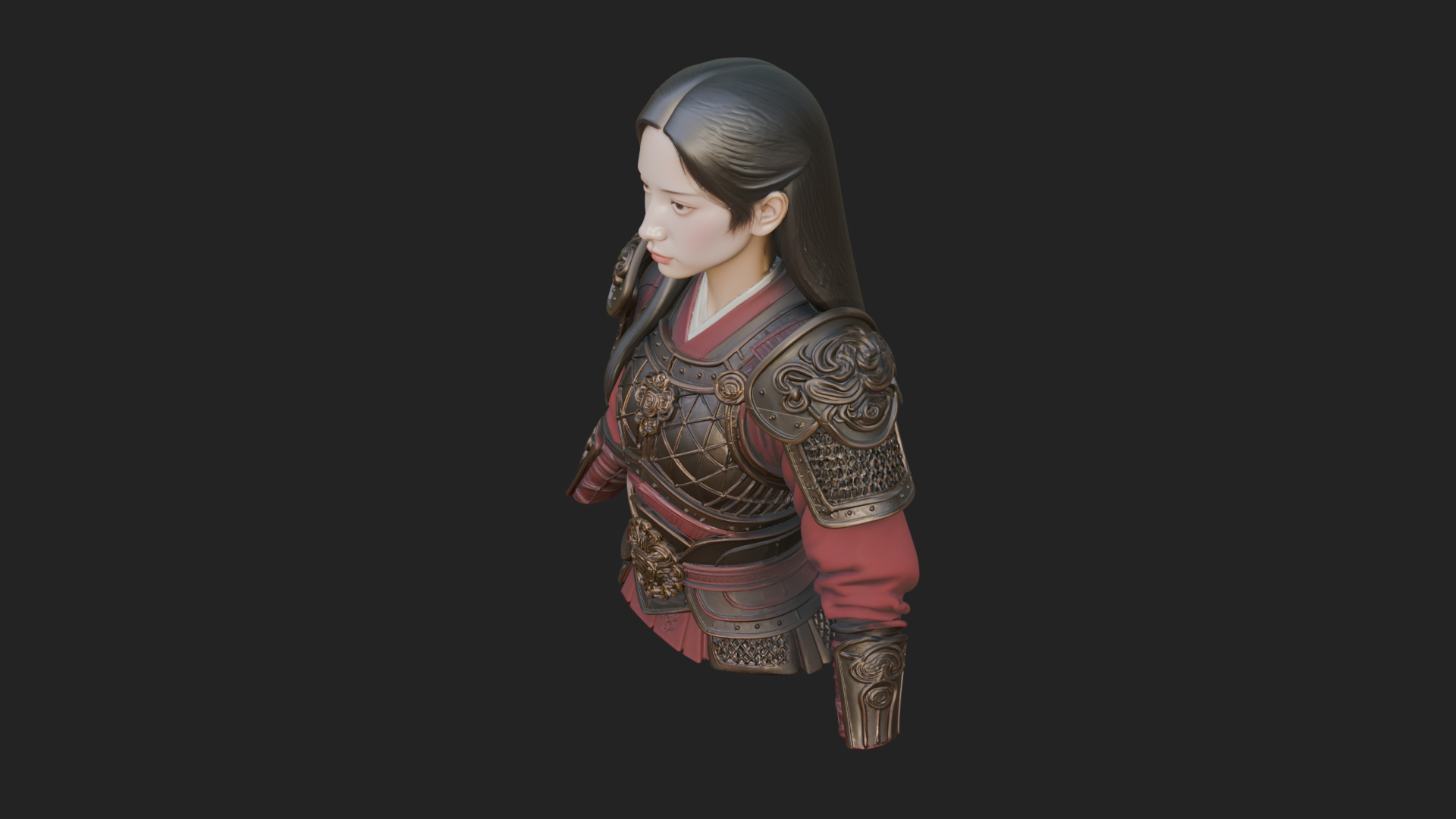 Armored Woman Warrior Bust Design 2 3D Print Model 3D Model