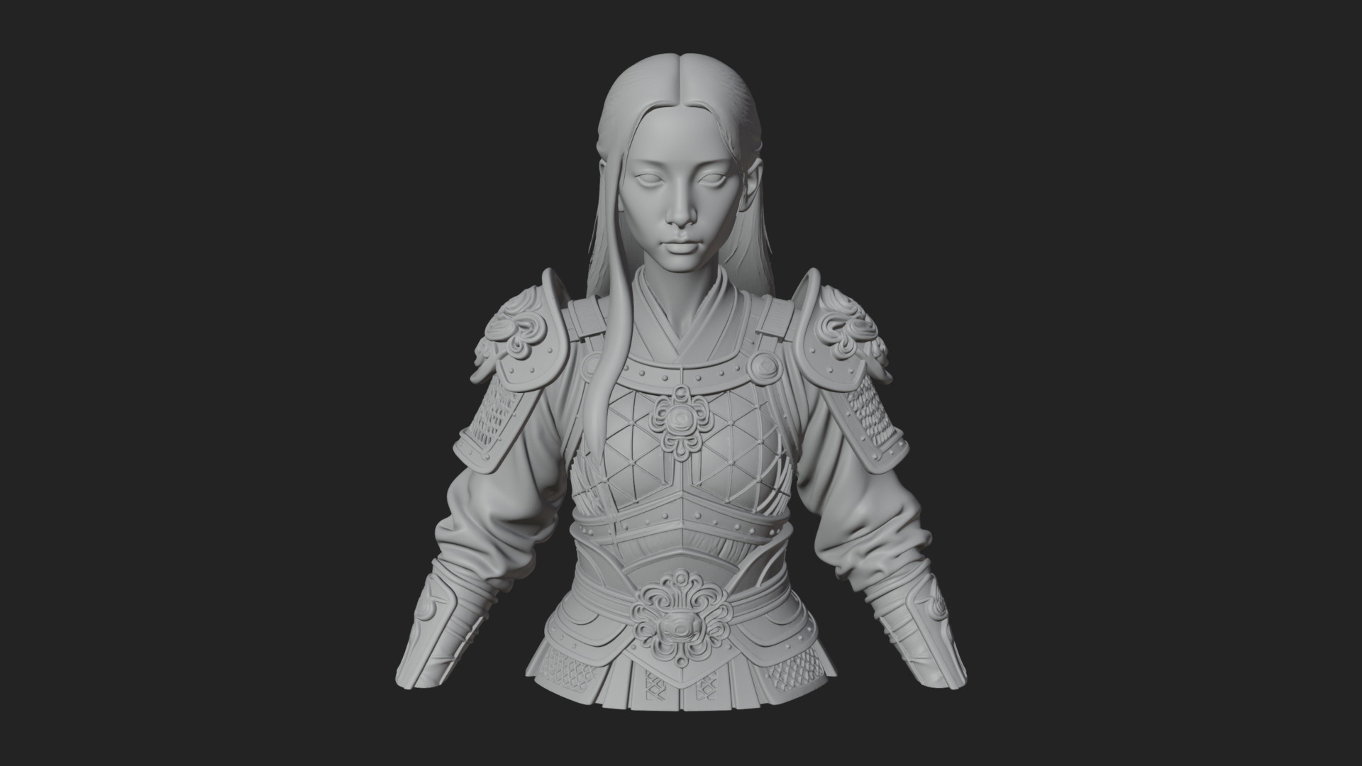 Armored Woman Warrior Bust Design 2 3D Print Model 3D Model