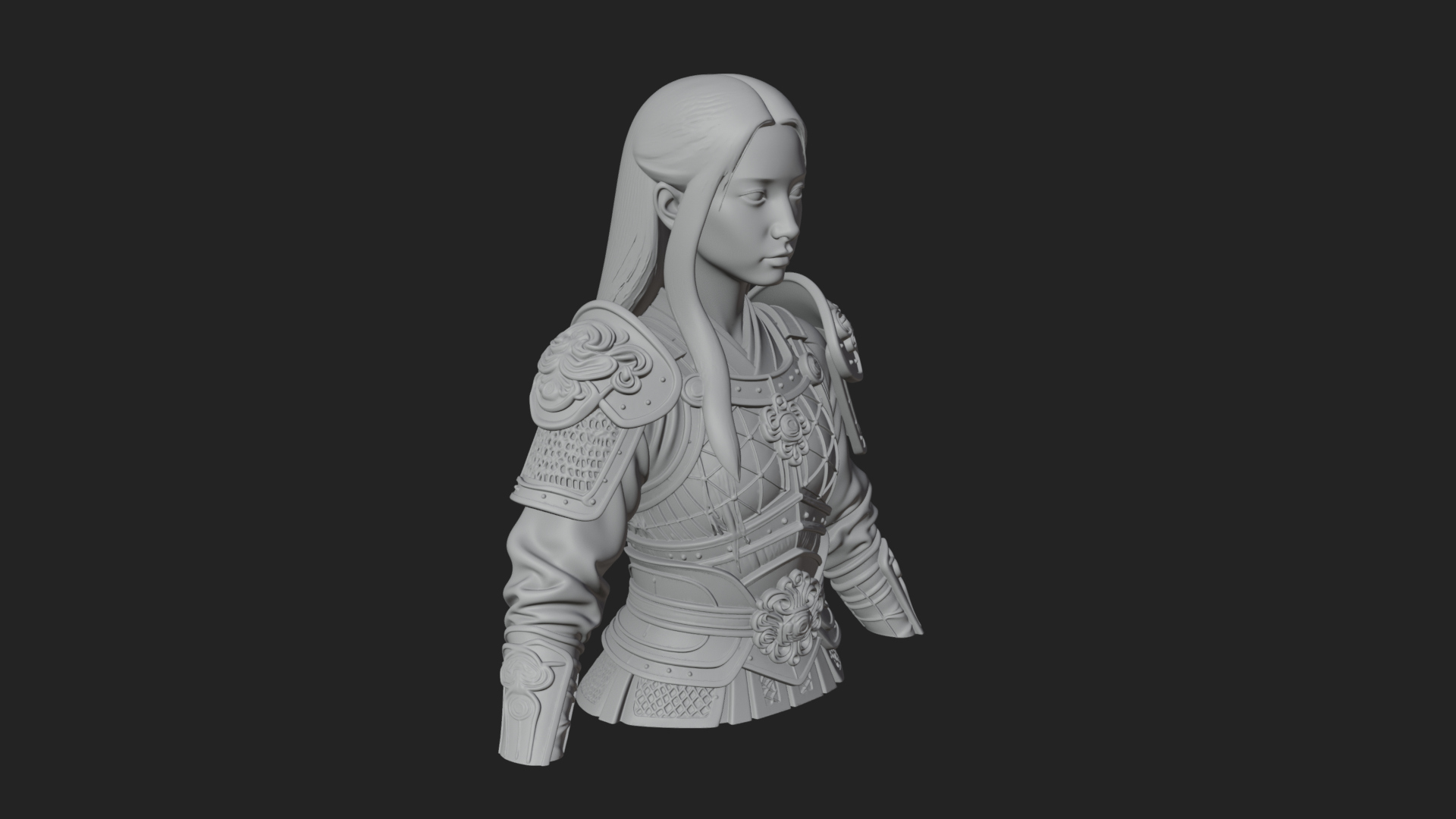 Armored Woman Warrior Bust Design 2 3D Print Model 3D Model