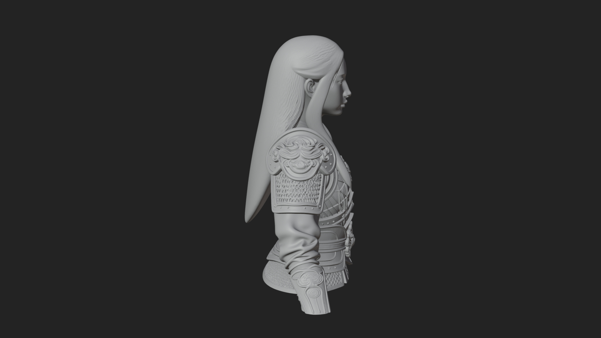 Armored Woman Warrior Bust Design 2 3D Print Model 3D Model