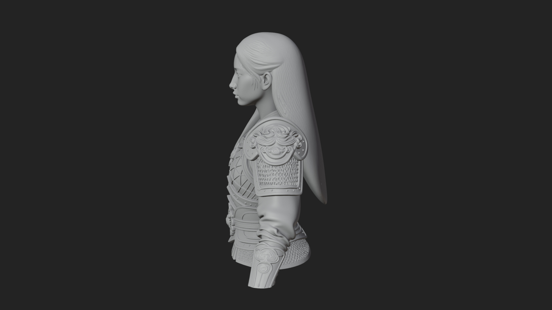 Armored Woman Warrior Bust Design 2 3D Print Model 3D Model