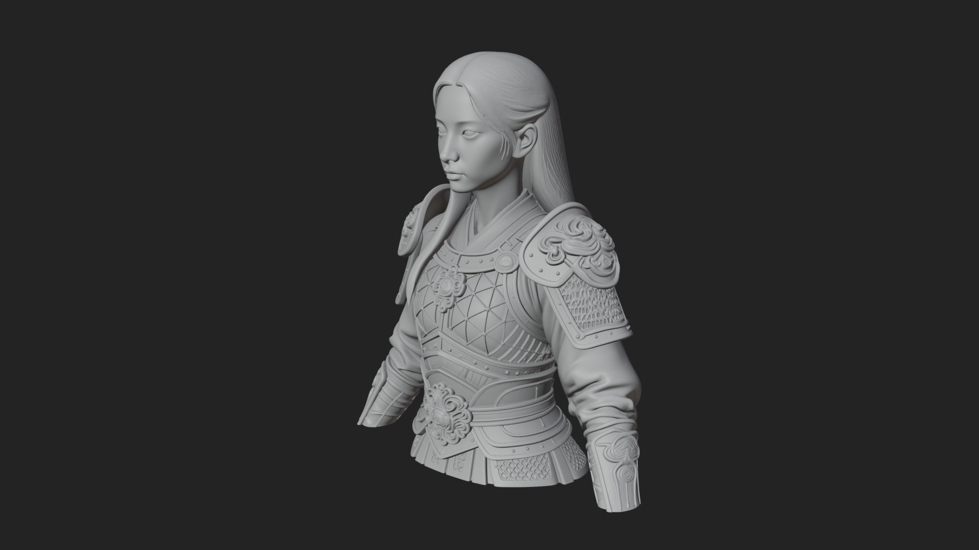 Armored Woman Warrior Bust Design 2 3D Print Model 3D Model