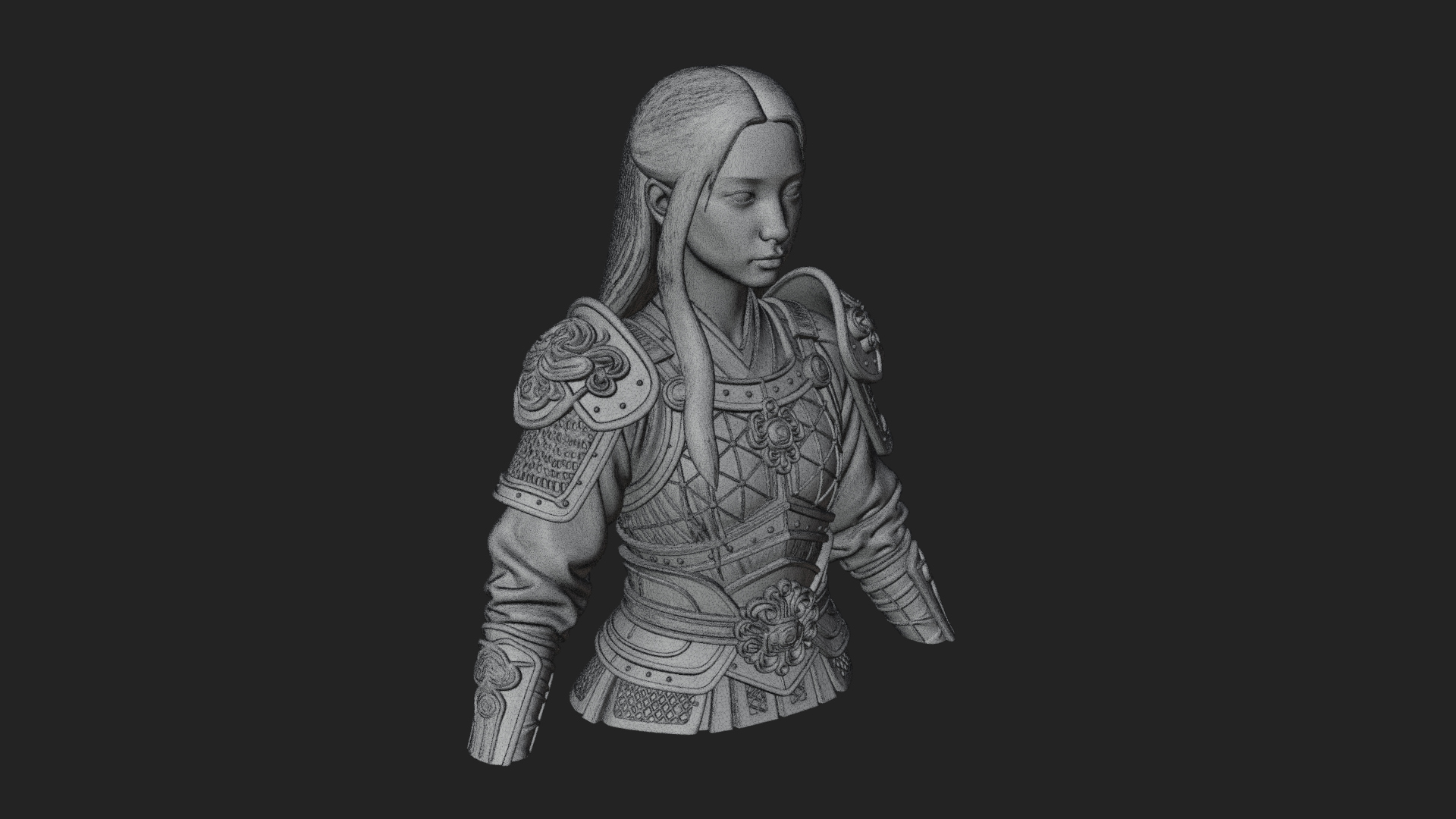 Armored Woman Warrior Bust Design 2 3D Print Model 3D Model